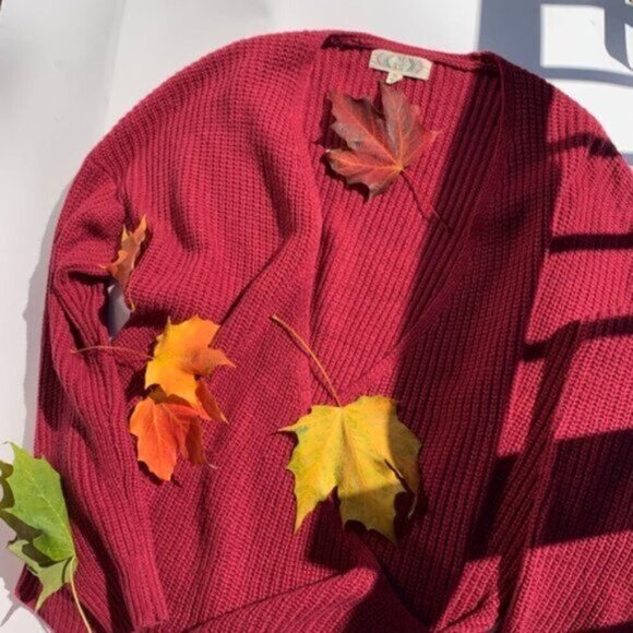 Long Sleeve Cable Knit Fuchsia Pink Wrap V Neck Sweater Ribbed Hems Women's XL - Picture 7 of 14